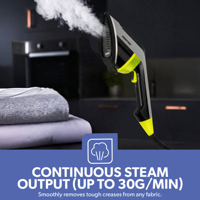 Geepas GGS25019 Handheld Garment Steamer | 1650–1950W | 170ml Water Tank | Ceramic Soleplate | 30g/min Steam | Travel-Friendly & Vertical Ironing | 2 Years Warranty