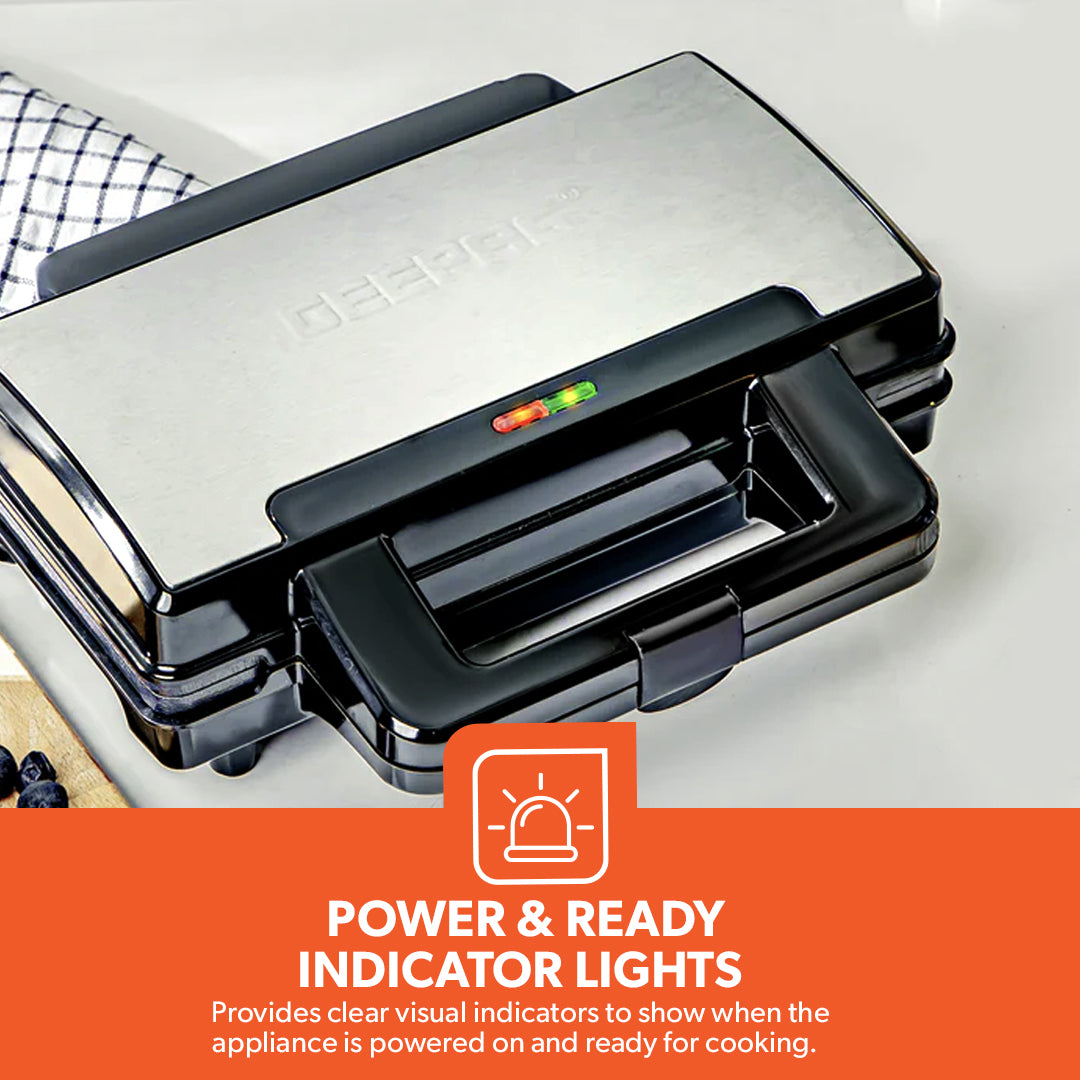 Geepas GWM36545UK Deep Fill Waffle Maker | 1000W with Non-Stick Cooking Plates | Power and Ready Indicator Lights | Easy Clean Design and Compact Storage |Durable