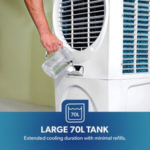 Geepas GAC9602 Air Cooler | 70L Large Water Tank| 150W Power Consumption| Efficient Honeycomb Cooling Pads| Rust Proof Fan| High Airflow Performance| 2 Years Warranty