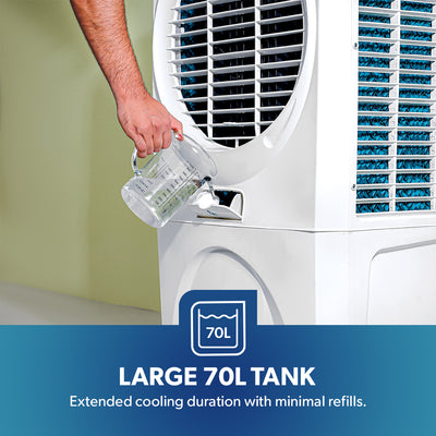 Geepas GAC9602 Air Cooler | 70L Large Water Tank| 150W Power Consumption| Efficient Honeycomb Cooling Pads| Rust Proof Fan| High Airflow Performance| 2 Years Warranty