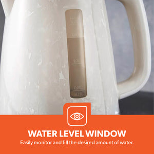 Geepas GK38067UK-WT Skye Collection 1.7L Electric Kettle | 360° Cordless Base | Auto Shut Off | Boil Dry Protection | Water Level Indicator |Kettle for Home & Office Use