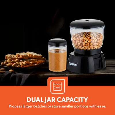 Geepas Peanut Butter Maker GPG63092 |500W Powerful Motor, Durable Stainless Steel Mill Plate, Large 756g Jar|  320ml Storage Cup for Fresh & Healthy Homemade Nut Butter