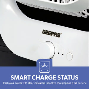 Geepas GF21162 8” Rechargeable Fan with LED Light | 2-Speed Powerful Airflow | Built-in Battery for Power Backup | Portable Design | Adjustable Tilt | 2 Years Warranty