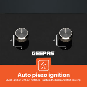Geepas GGC31068FFD 2-in-1 Built-In Glass Gas Hob with Tempered Glass Platform | Strong Cast Iron Burners | Safety Flame Failure Device and Reliable Auto Piezo Ignition