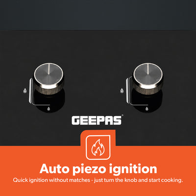 Geepas GGC31068FFD 2-in-1 Built-In Glass Gas Hob with Tempered Glass Platform | Strong Cast Iron Burners | Safety Flame Failure Device and Reliable Auto Piezo Ignition