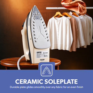 Geepas GSI24013UK Ceramic Steam Iron 2200W with Ceramic Soleplate | Variable Steam Control  |  Vertical Steam Function |  320ml Water Tank and Wet & Dry Ironing