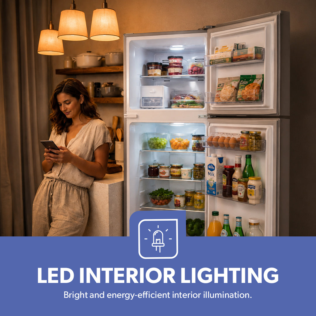 Geepas GRF5109SXHN 500L No Frost Double Door Refrigerator | 420L Net Capacity | Inverter Compressor Technology | Multi Air Flow Cooling |Digital LED Touch Control Panel