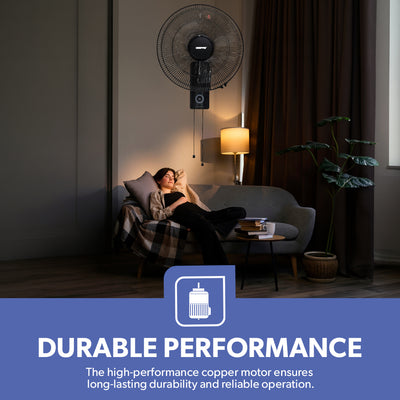 Geepas GF9483 16 Inch Wall Fan | Powerful Copper Motor with 3 Speed Control | 5 Durable AS Blades | Wide Angle Oscillation | Overheat Protection |  2 Years Warranty
