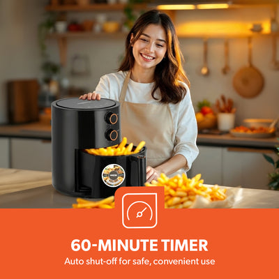 Geepas Air Fryer- GAF37513/ 4.0 L Pot, Non-Stick Coating, with Vortex Frying Technology/ Multiple Function, 1-60 Min Timer, Temperature 80-200 Degree Celsius, Black