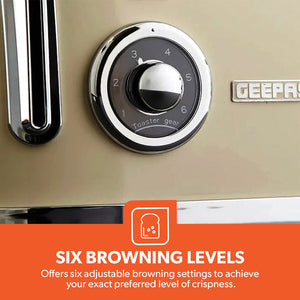 Geepas 4 Slice Toaster GBT36564UK-CR | 1500W Powerful Toaster with 6 Adjustable Browning Levels, Defrost, Reheat & Cancel Functions, Removable Crumb Tray, Cord Storage