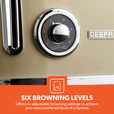 Geepas 4 Slice Toaster GBT36564UK-CR | 1500W Powerful Toaster with 6 Adjustable Browning Levels, Defrost, Reheat & Cancel Functions, Removable Crumb Tray, Cord Storage