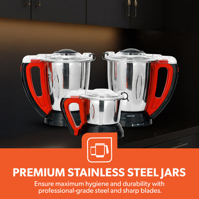Geepas 3-in-1 Mixer Grinder GSB44040 | 750W Copper Motor, 3 Speed + Pulse Function | 1.5L Blending Jar |  1.5L Grinder Jar & 0.5L Chutney Jar | Wet & Dry Grinding