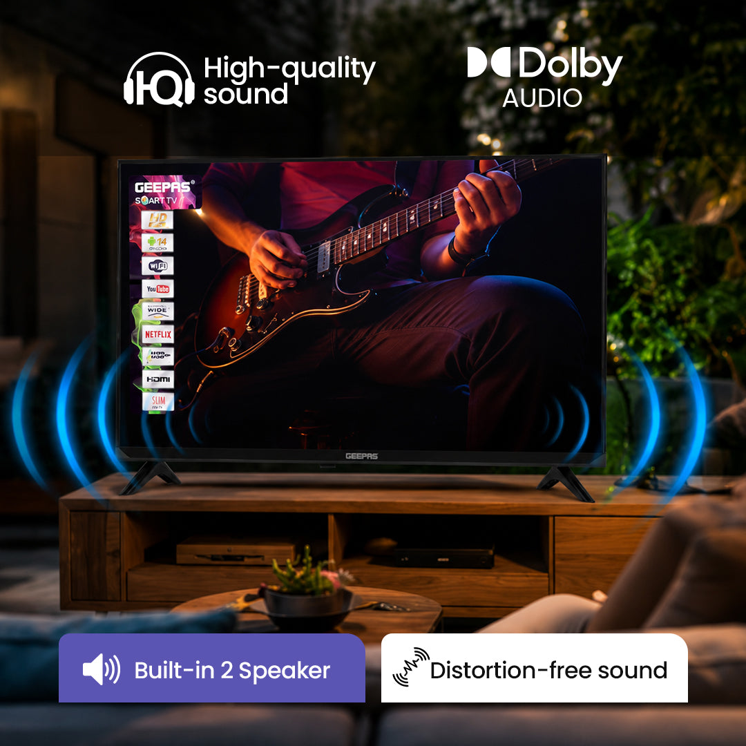 Geepas GLED3202SEHD 32-Inch Smart LED TV | HD Ready Android TV with HDMI & USB | MEMC Technology | HQ Sound System | Full Color Optimizer | Energy Saving Technology