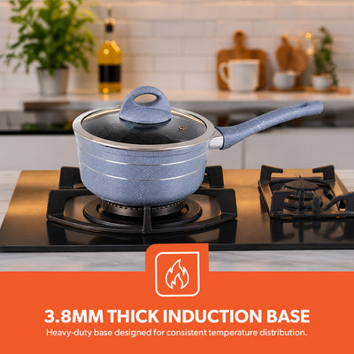 Royalford RF9555 Smart Granite 9 PCS Forged Aluminium Cookware Set with Lids | Durable Design | Marble Coated Interior | 3.8mm Induction Base | Soft Touch Handles