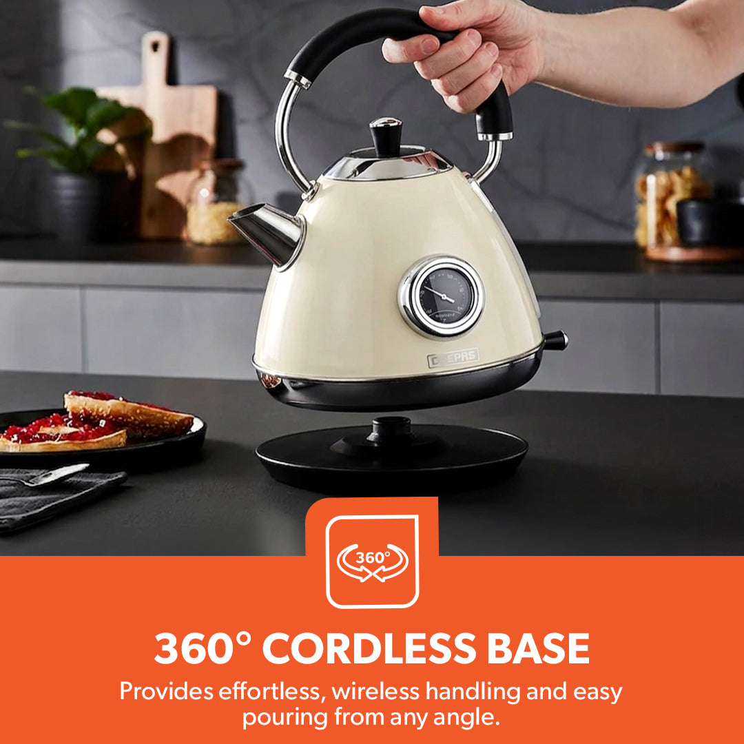 Geepas GK38073UK-CR Stainless Steel Cordless Kettle, 3000W Fast Boil Electric Jug, 1.7L Capacity, Strix Controller, Auto Shut-Off, Boil Dry Protection, 360° Base