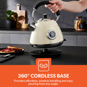 Geepas GK38073UK-CR Stainless Steel Cordless Kettle, 3000W Fast Boil Electric Jug, 1.7L Capacity, Strix Controller, Auto Shut-Off, Boil Dry Protection, 360° Base