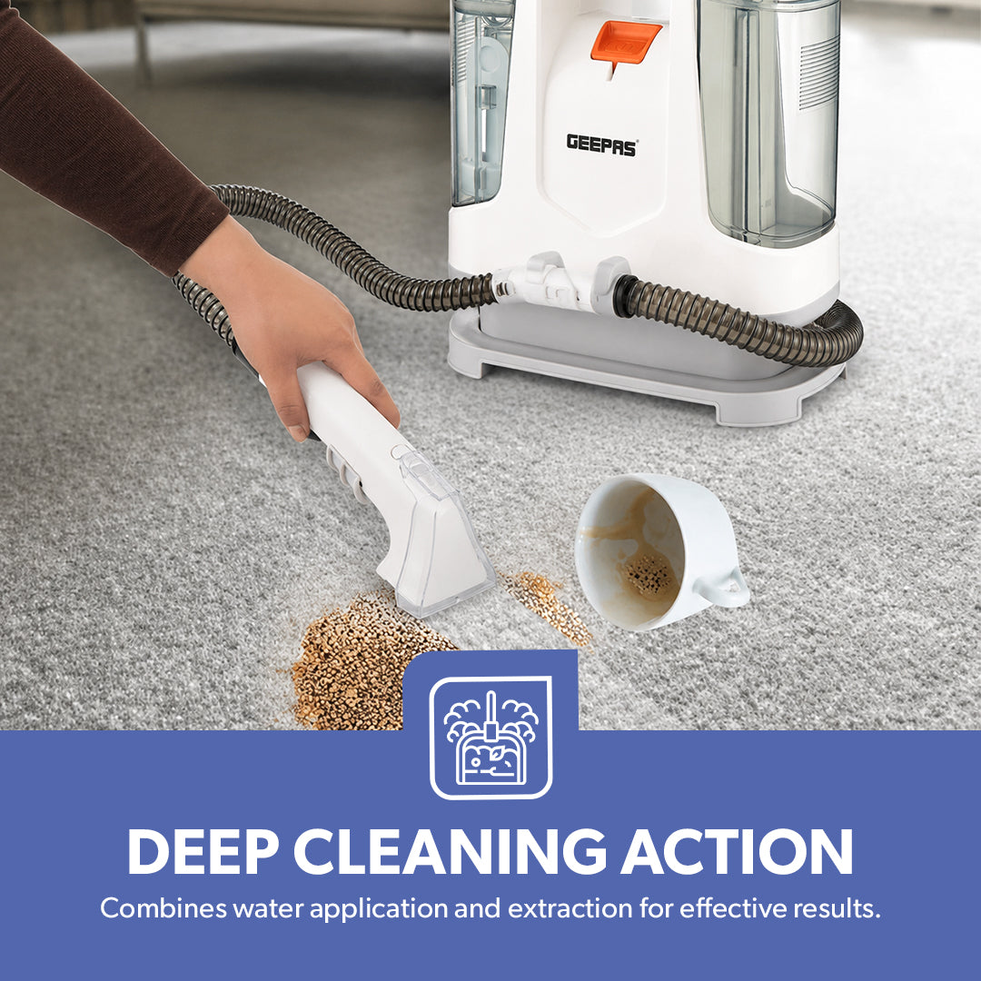 Geepas GSC19050UK Portable Spot Cleaner for Carpets & Upholstery | Dual Water Tank Design | Lightweight Construction | Deep Cleaning Action | Ideal for Multiple Surfaces