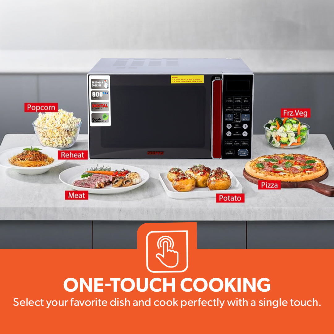 Geepas Digital Microwave Oven GMO1876 | 27L Capacity| 1400W Powerful Performance| Touch Control Panel| Multi-Cooking Functions| Defrost & Reheat Options| 1 Year Warranty