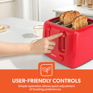 Geepas GBT36549UK-RD 4 Slice Bread Toaster 1400W with 6 Browning Settings | Self-Centering Function | Removable Crumb Tray and Convenient Cord Storage | Easy to Use