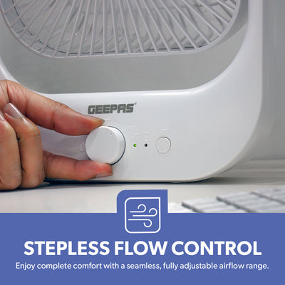 Geepas GF21162 8” Rechargeable Fan with LED Light | 2-Speed Powerful Airflow | Built-in Battery for Power Backup | Portable Design | Adjustable Tilt | 2 Years Warranty