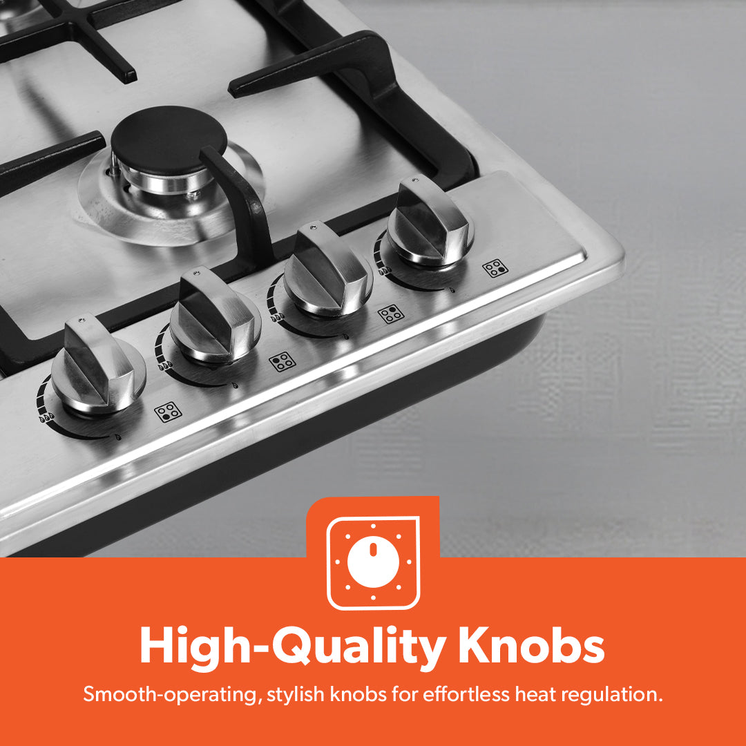 Geepas GGC31051FFD Built-in Stainless Steel Gas Hob | 4 High-Performance Burners | Auto Ignition System | Flame Failure Safety  | Durable Design | 2 Years Warranty