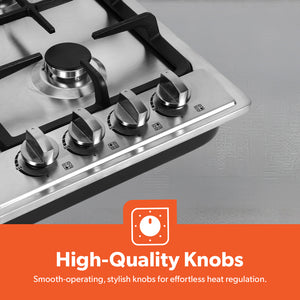 Geepas GGC31051FFD Built-in Stainless Steel Gas Hob | 4 High-Performance Burners | Auto Ignition System | Flame Failure Safety  | Durable Design | 2 Years Warranty