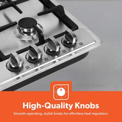 Geepas GGC31051FFD Built-in Stainless Steel Gas Hob | 4 High-Performance Burners | Auto Ignition System | Flame Failure Safety  | Durable Design | 2 Years Warranty