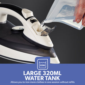 Geepas GSI24013UK Ceramic Steam Iron 2200W with Ceramic Soleplate | Variable Steam Control  |  Vertical Steam Function |  320ml Water Tank and Wet & Dry Ironing