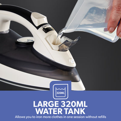 Geepas GSI24013UK Ceramic Steam Iron 2200W with Ceramic Soleplate | Variable Steam Control  |  Vertical Steam Function |  320ml Water Tank and Wet & Dry Ironing