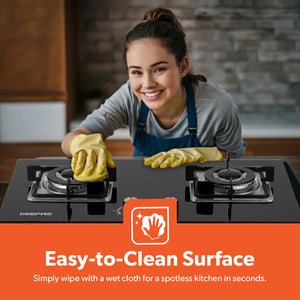 Geepas GGC31018 2-In-1 Built-In Gas Hob |  Premium Tempered Glass Panel |  Sabaf Burners |  Automatic Ignition System & Low Gas Consumption for Modern Kitchens