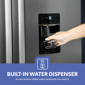 Geepas GRFS6622SWXHN Side by Side Refrigerator | 700L Gross Capacity | Inverter Compressor | Inverter Compressor |4 crystal drawers |R600a refrigerant | 1-Year Warranty