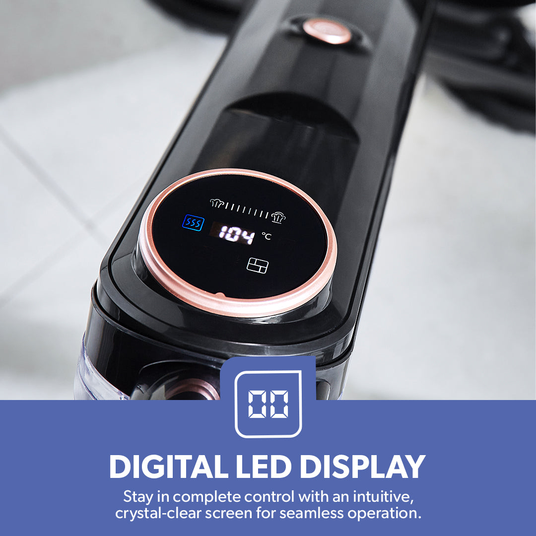 Geepas GSC63077UK Digital Steam & Scrub Floor Mop with Twin Rotating Pads | Adjustable Steam Control | 540ml Water Tank | LED Display & 7m Power Cord | Lightweight design