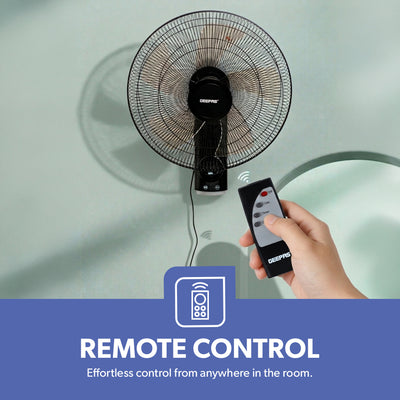 Geepas 18 Inch Wall Fan with Remote Control GF21125 | Powerful Copper Motor| 3 Speed Settings| 5 AS Blades| Oscillation| 7.5h Timer| Self-Protection| 2 Years Warranty