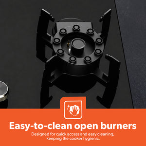 Geepas GGC31068FFD 2-in-1 Built-In Glass Gas Hob with Tempered Glass Platform | Strong Cast Iron Burners | Safety Flame Failure Device and Reliable Auto Piezo Ignition