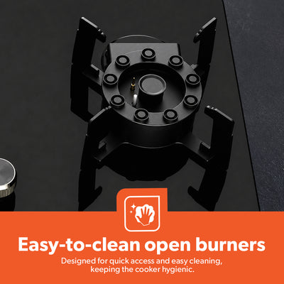 Geepas GGC31068FFD 2-in-1 Built-In Glass Gas Hob with Tempered Glass Platform | Strong Cast Iron Burners | Safety Flame Failure Device and Reliable Auto Piezo Ignition