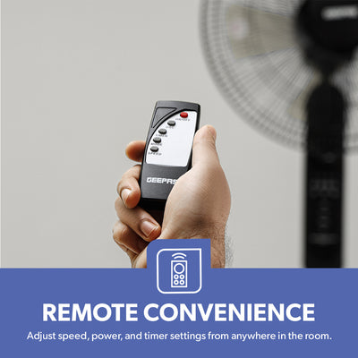 Geepas GF9489 16 Inch Stand Fan with Remote Control | 60W Powerful Motor | 3 Speed Settings| 7.5 Hour Timer | Adjustable Height | Oscillation Function | 2 Years Warranty