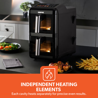 Geepas GAF37548 2800W Dual Basket Digital Air Fryer | 12L Capacity | Dual 6L Baskets| Vortex Rapid Air Technology | 10 Preset Cooking Modes |  Touch Control Panel
