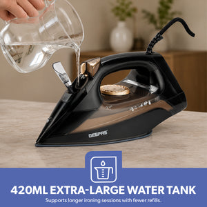 Geepas GSI7801  2400W Ceramic Steam Iron | Self-Cleaning Steam Iron | Ceramic-Coated Soleplate | Powerful Steam Boost | Three Ironing Modes |Vertical Steam Function