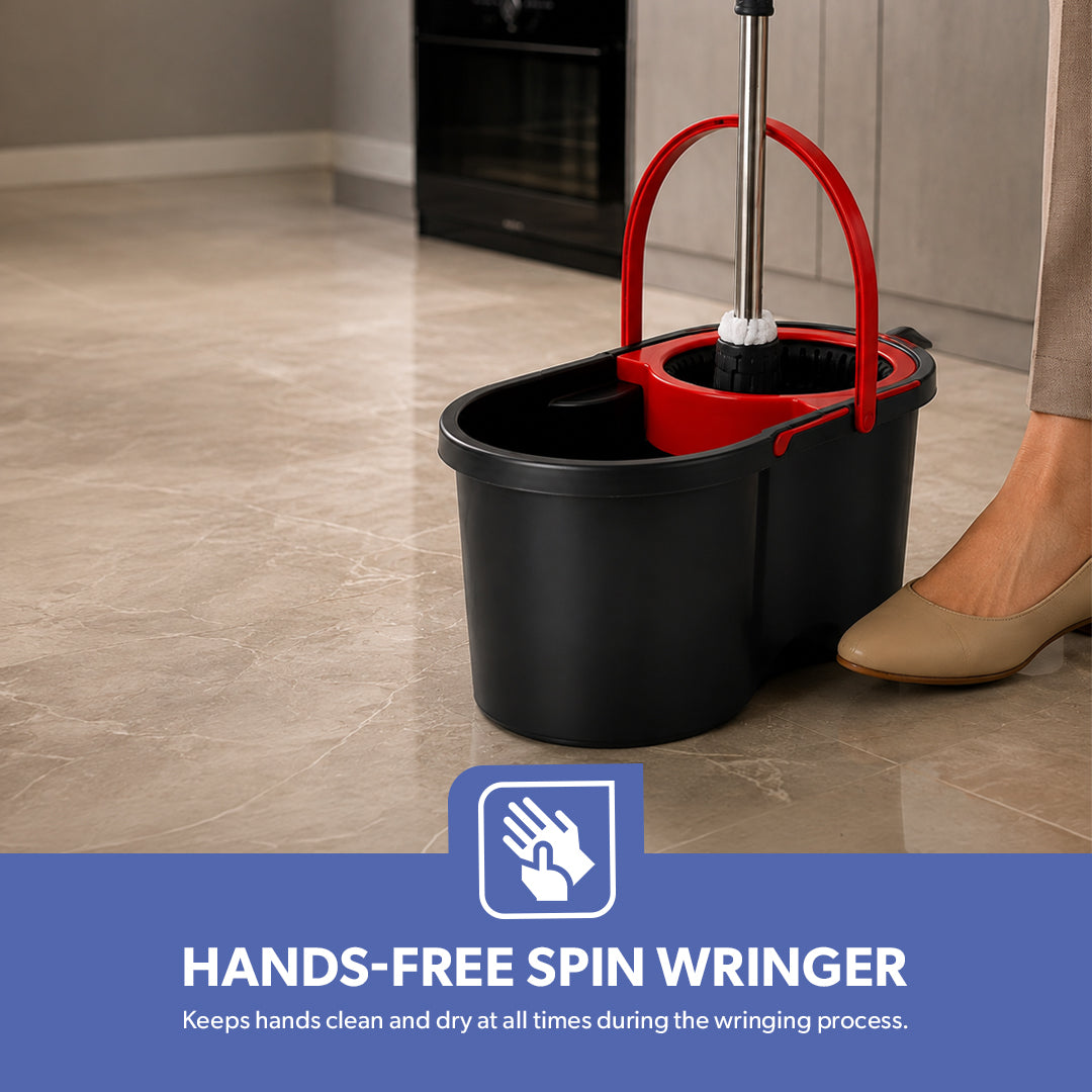 Royalford Elegant Spin Easy Mop | 360° Rotating Microfiber Mop Head| 16L Large Bucket Capacity| Hands-Free Wringing & Splash-Free Cleaning for Professional Home Use