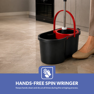 Royalford Elegant Spin Easy Mop | 360° Rotating Microfiber Mop Head| 16L Large Bucket Capacity| Hands-Free Wringing & Splash-Free Cleaning for Professional Home Use