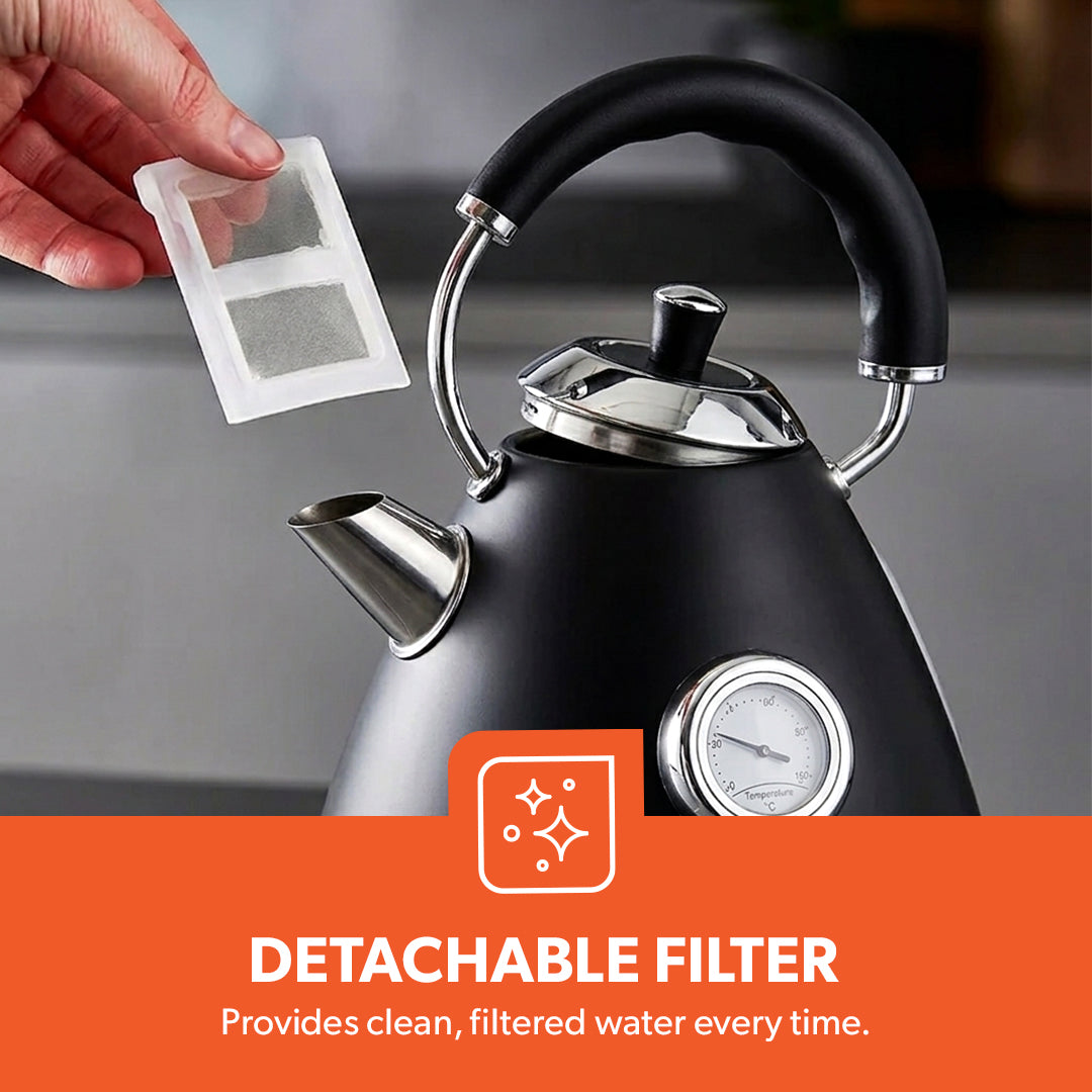 Geepas GK38073UK-BK Stainless Steel Cordless Kettle | Powerful 3000W Heating | 1.7L Large Capacity | Boil Dry Protection | Auto Shut-Off | 360° Rotating Base Design