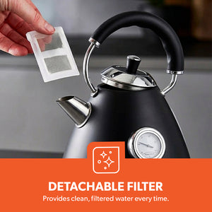 Geepas GK38073UK-BK Stainless Steel Cordless Kettle | Powerful 3000W Heating | 1.7L Large Capacity | Boil Dry Protection | Auto Shut-Off | 360° Rotating Base Design