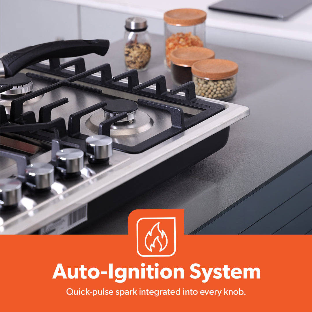 Geepas GGC31043 Built-in Gas Hob | 5 Burner Stainless Steel Hob with Auto Ignition| Flame Safety Device| High Efficiency Burners| Easy Cleaning Design & 2 Years Warranty