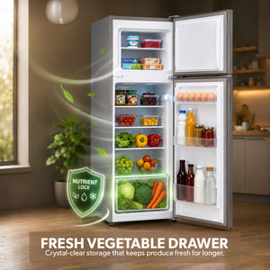 Geepas GRF2400SXE 240L Double Door Defrost Refrigerator | 205L Net Capacity | tropical compressor | Adjustable thermostat |3 durable tempered glass shelves |interior lamp