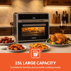 Geepas 25L Digital Air Fryer Oven GAFO37549 | Vortex Rapid Air Technology | 8 Preset Cooking Modes| Adjustable 40–200°C Temperature and 1800W High Cooking Performance