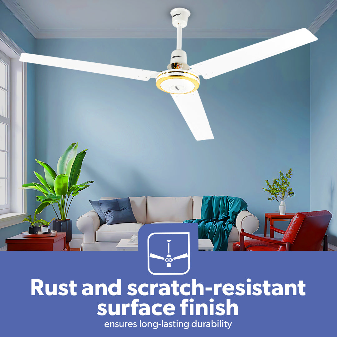 Geepas GF9428 56 Inch Ceiling Fan | 3 Speed Control| Rust Resistant Blades| Energy Efficient Motor| High Air Delivery for Maximum Cooling| Perfect for Home & Office Use