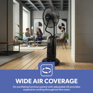 Geepas GF21161 16-Inch Mist Fan with LCD Display | 3 Wind Speeds| 3 Cooling Modes| 7.5-Hour Timer| 2L Water Tank| Remote Control| 100% Copper Motor| 2 Years Warranty