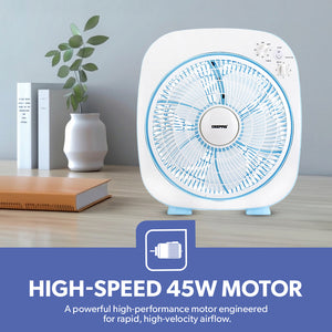 Geepas GF926 12 Inch Box Fan | 60-Min Timer | 3 Speed Control | Powerful Motor | Compact Portable Design | Energy Efficient Cooling Fan for Home, Office & Indoor Use