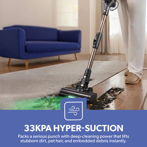 Geepas GVC19046UK Cordless 2-in-1 Stick Vacuum Cleaner with 29.6V Lithium-Ion Battery | 33kPa Suction Power | Flexible Bend Tube | LED Touch Panel | 55-Min Runtime