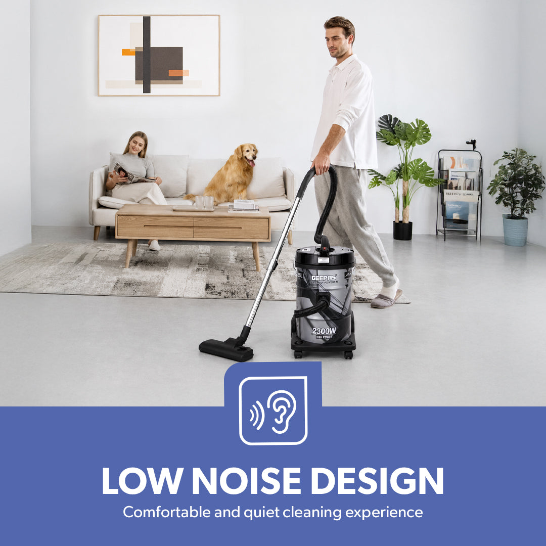 Geepas GVC2598 Drum Vacuum Cleaner | 2300W High Power | Large Capacity Dust Tank| Low Noise Operation| Strong Suction & Efficient  Deep Cleaning Appliance for Home